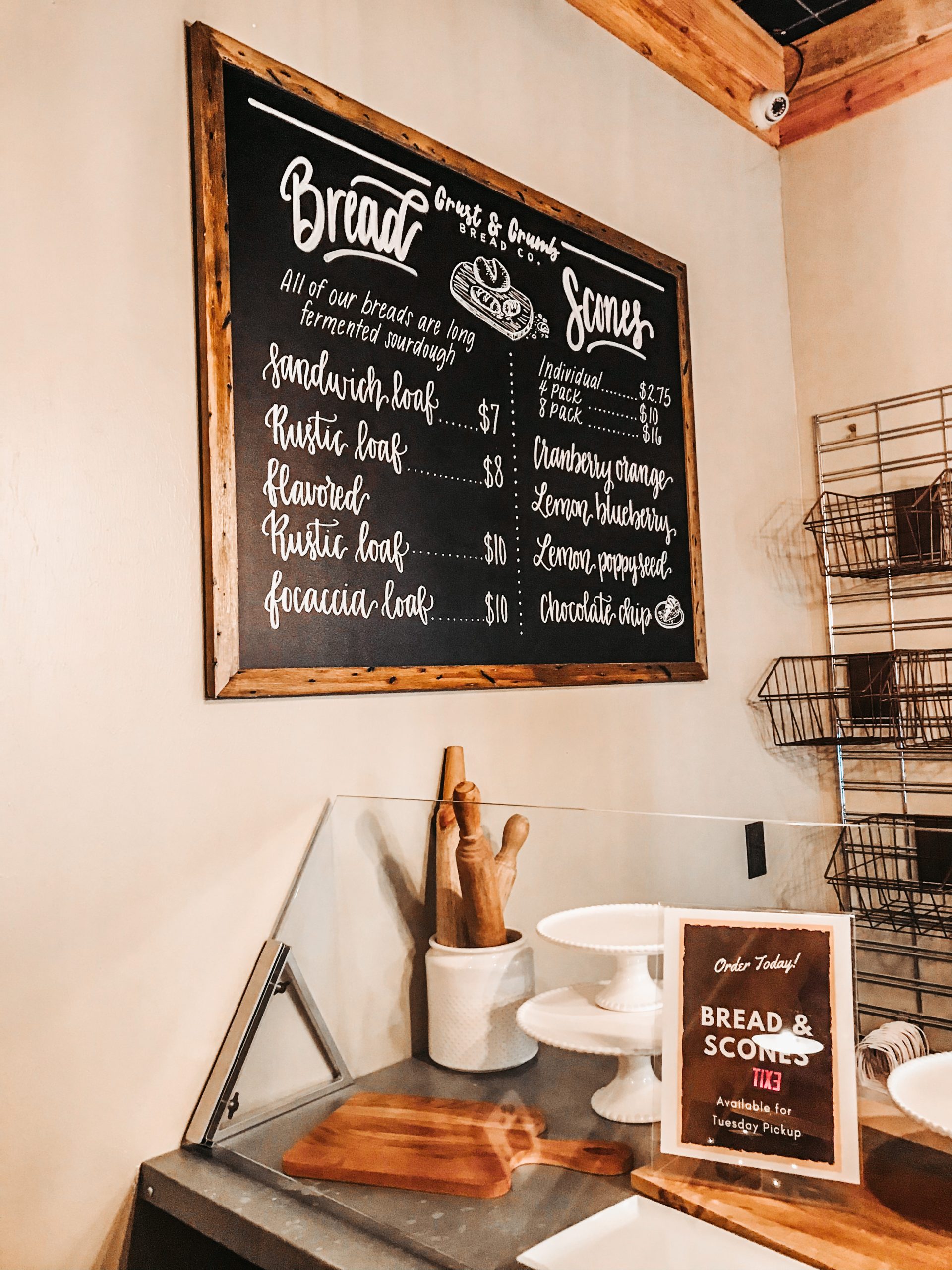 Crust & Crumb hand-lettered menu board by Audrey by Design