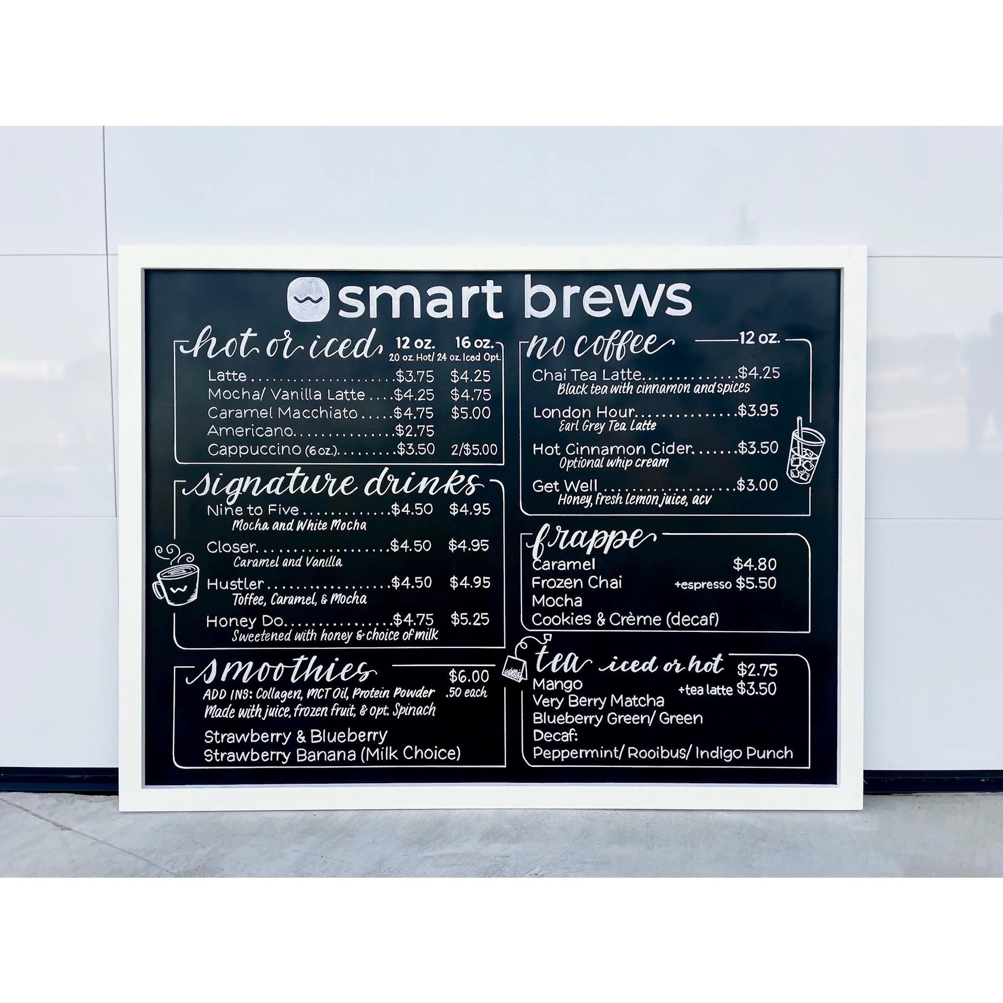 Hand-lettered menu board from Audrey by Design