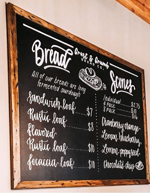 Crust & Crumb hand-lettered menu board by Audrey by Design