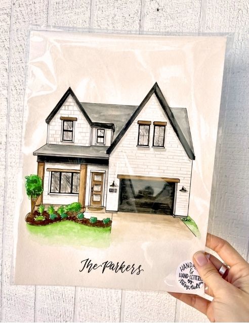 Watercolor house painting by Audrey by Design