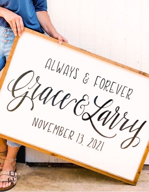 Hand-lettered calligraphy wedding sign by Audrey by Design