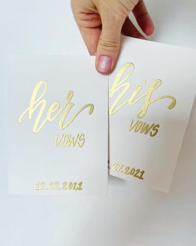 Hand-lettered wedding vow cards from Audrey by Design